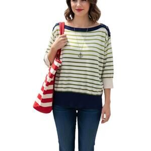 Anthropologie Sz M preppy striped nautical sweater buttons off the shoulder